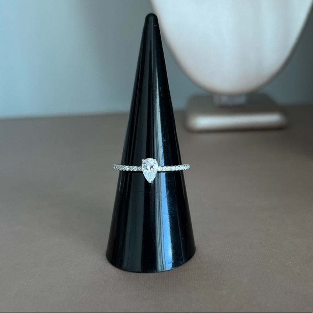 Moissanite & 925 Sterling Silver Half Eternity Solitaire Pear Cut Stacking Ring